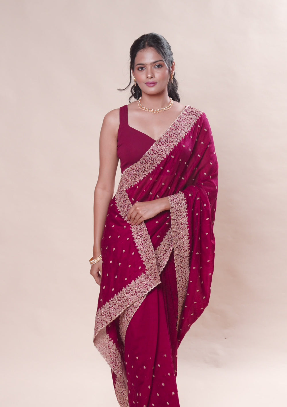 Onion Pink Zariwork Tissue Saree 10